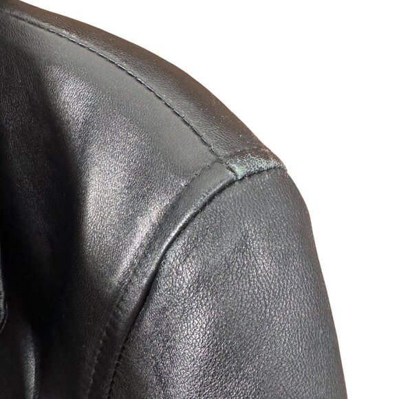 Vintage 90s Black Leather Belted Coat Removable Collar – The Olde Hide House - Picture 7 of 14